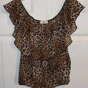 Ladies Love J leopard print sheer crop top Sz L